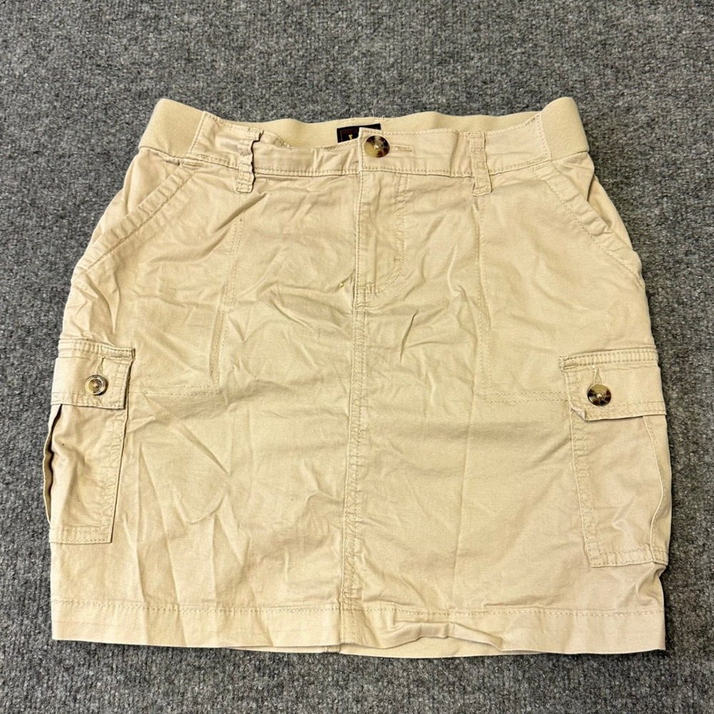Lee Skort Womens Size 6 Tan Cargo Utility Elastic Waist Mini Skirt Khaki Cotton